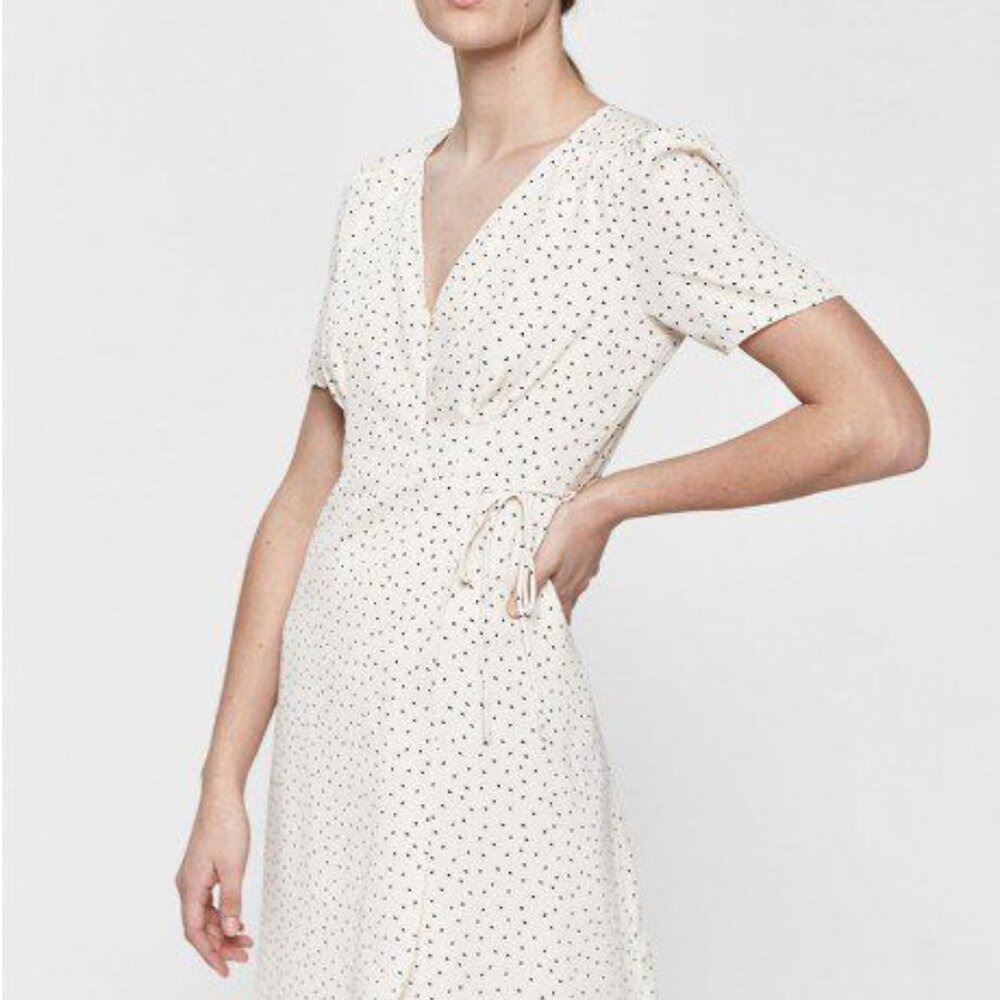 Cream Floral Print Wrap Dress Size M